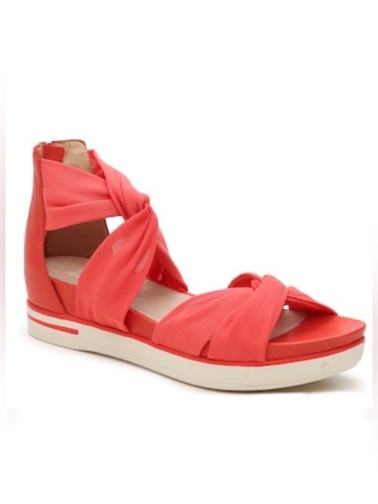 Eileen Fisher Shoes - Eileen Fisher Zanya Wedge Sandal Leather Stretch Mesh Strap Red Orange Size 8.0